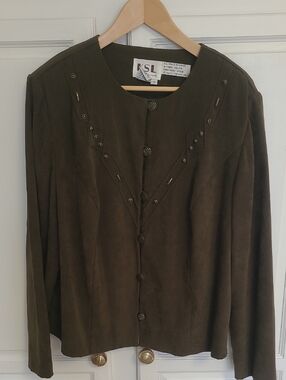 Vintage Women’s Olive Colored Suede-Feel Button Jacket